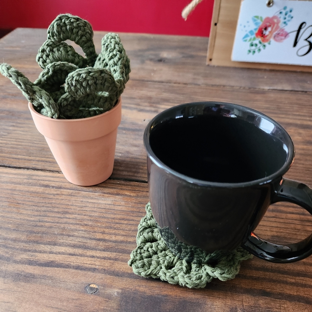 Monstera Leaf Coasters with Terracotta Pot